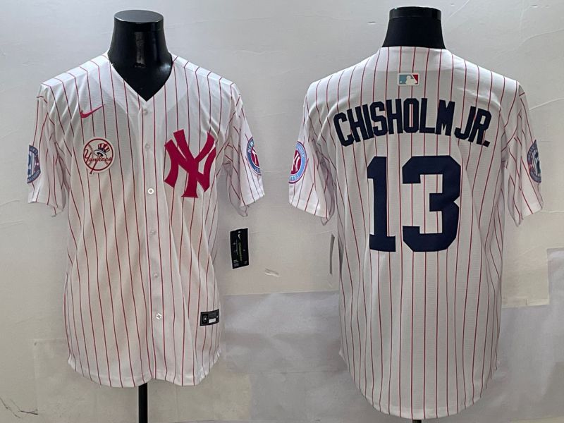 Men New York Yankees #13 Chisholm jr White Stripe Jointly Name Nike 2025 MLB Jersey style 7